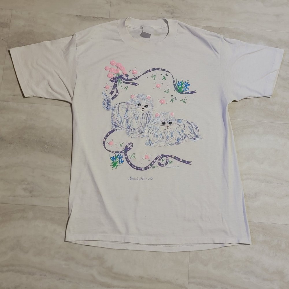Vintage Faded Tag Women's Lesal West Inc. 1990 Cat Puffy Graphic Approx. Medium